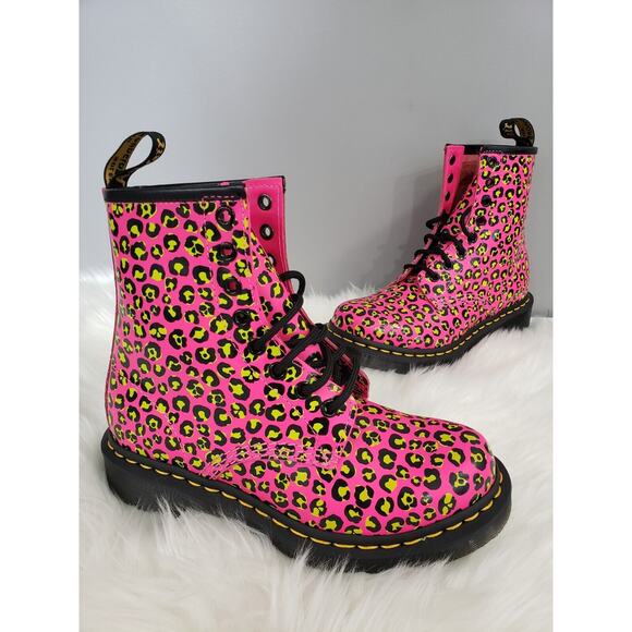 NEW Dr. Martens Docs 1460 Loud Leopard Smooth Pink 27652682 Women 6 Combat Boot - Picture 1 of 8
